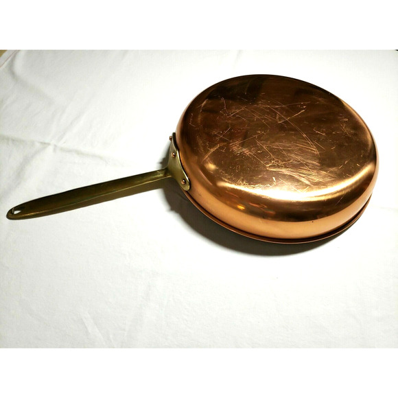 Copral Copper Skillet 10 1/4 Long Brass Handle Portugal Gourmet Cottagecore Farm - Picture 5 of 16